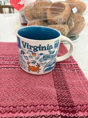 Starbucks Virginia Ceramic Mug - Blue Interior with Orange Crab Accent